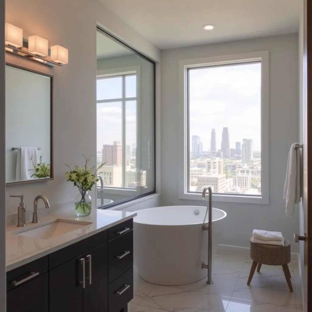 Beautifully remodeled bathroom with Columbus skyline